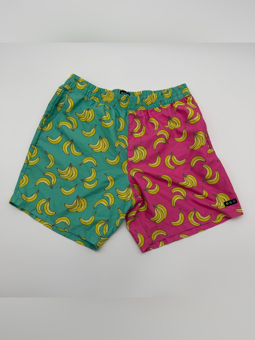 Alba Banana Print Swim Shorts - Teal & Yellow with Pink Drawcord
